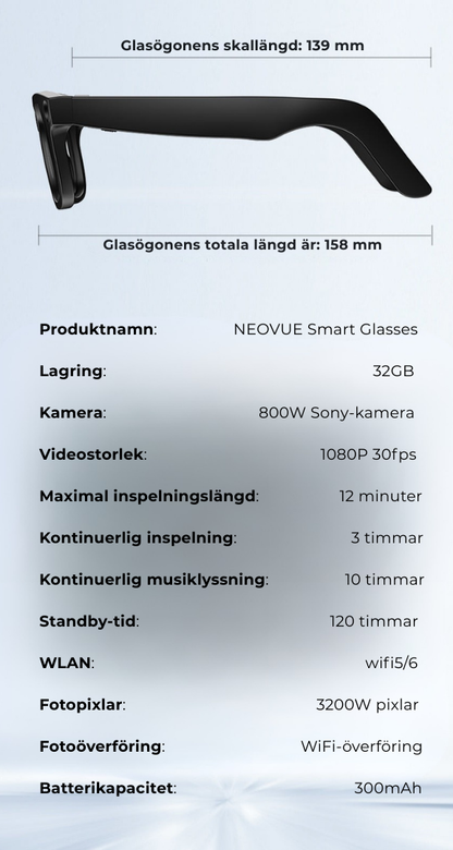 NEOVUE Smart Glasses | 8MP-kameraglasögon med musik- och samtalsfunktioner
