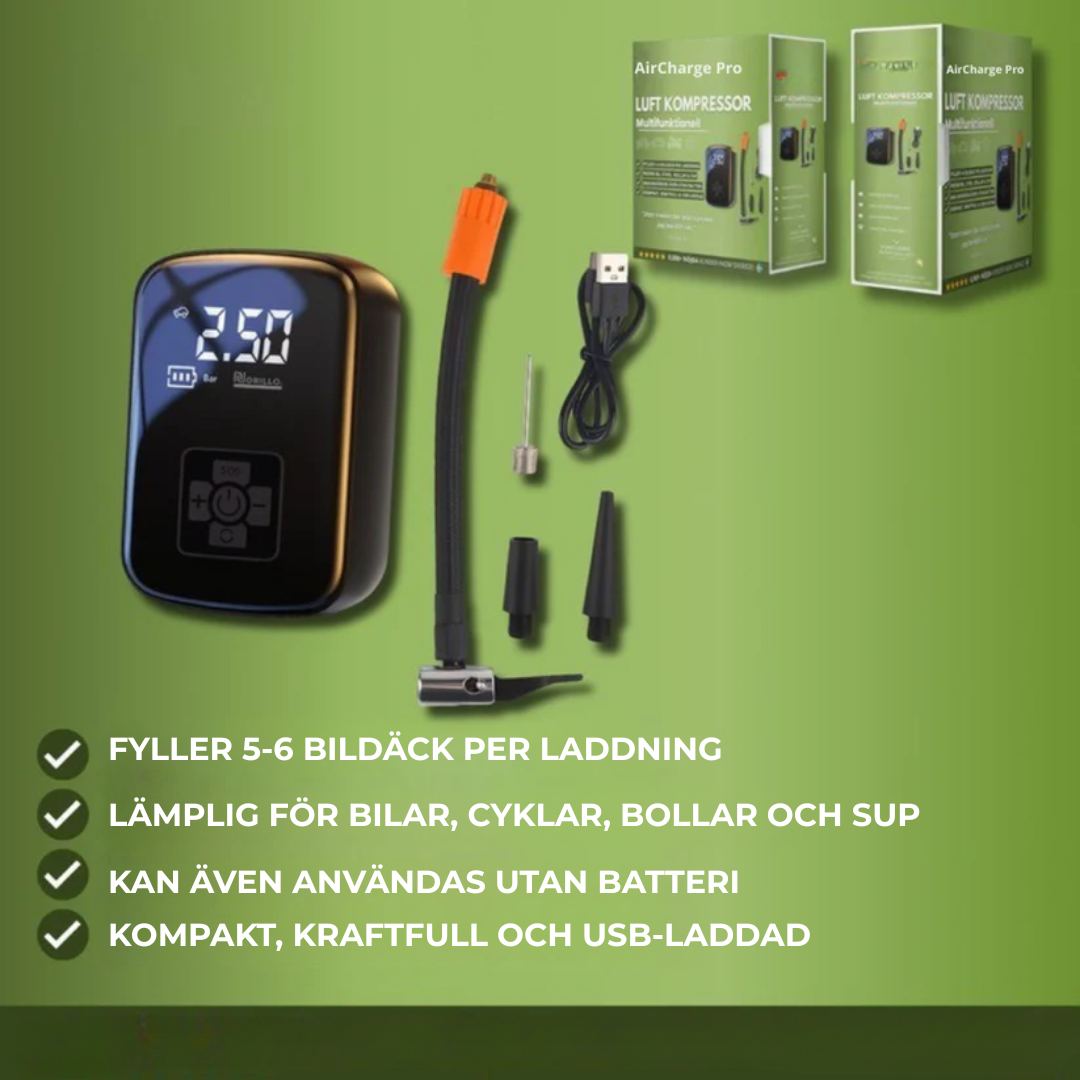 AirCharge Pro™ | Den ultimata bärbara 4-i-1-däckpumpen🚗