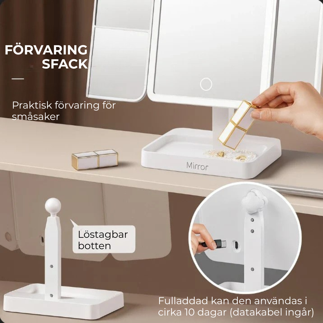 MIRRA™ | Belyst vikbar sminkspegel