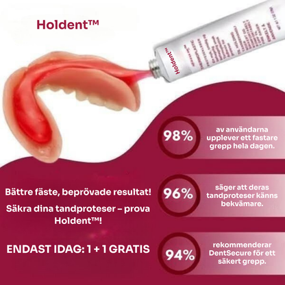 Holdent™ lim | Det termoplastiska proteslimmet som håller dina tänder på plats i 4 dagar utan att lossna.