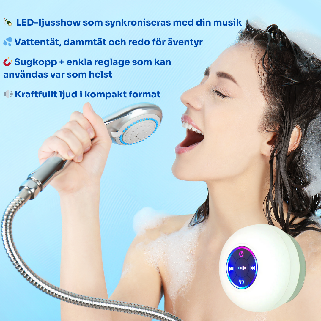 AquaBeats™  | förvandlar din dusch till en konsert med kraftfullt ljud och en LED-ljusshow.