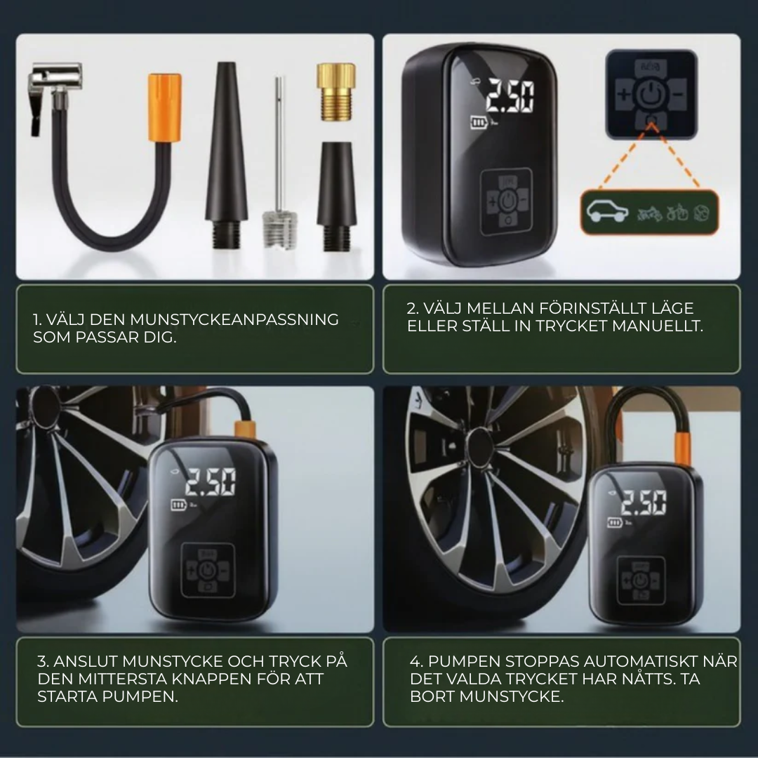 AirCharge Pro™ | Den ultimata bärbara 4-i-1-däckpumpen🚗