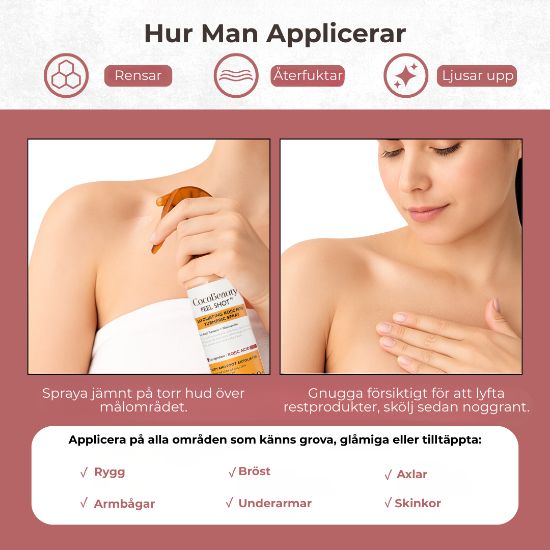 GlowPeel Body Shot™ | Kojic + Gurkmeja Kroppspeelingsspray